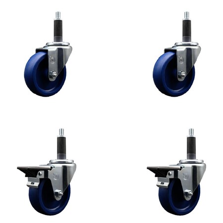 Service Caster 4'' Solid Poly Wheel Swivel 1'' Expanding Stem Caster Set 2 Brakes, 4PK SCC-EX20S414-SPUS-2-PLB-2-1
